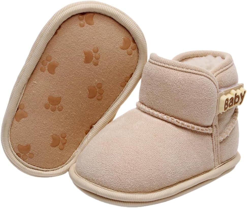 Baby Plush Beige Winter Shoes
Sizes:0-6/6-12 - Image 2